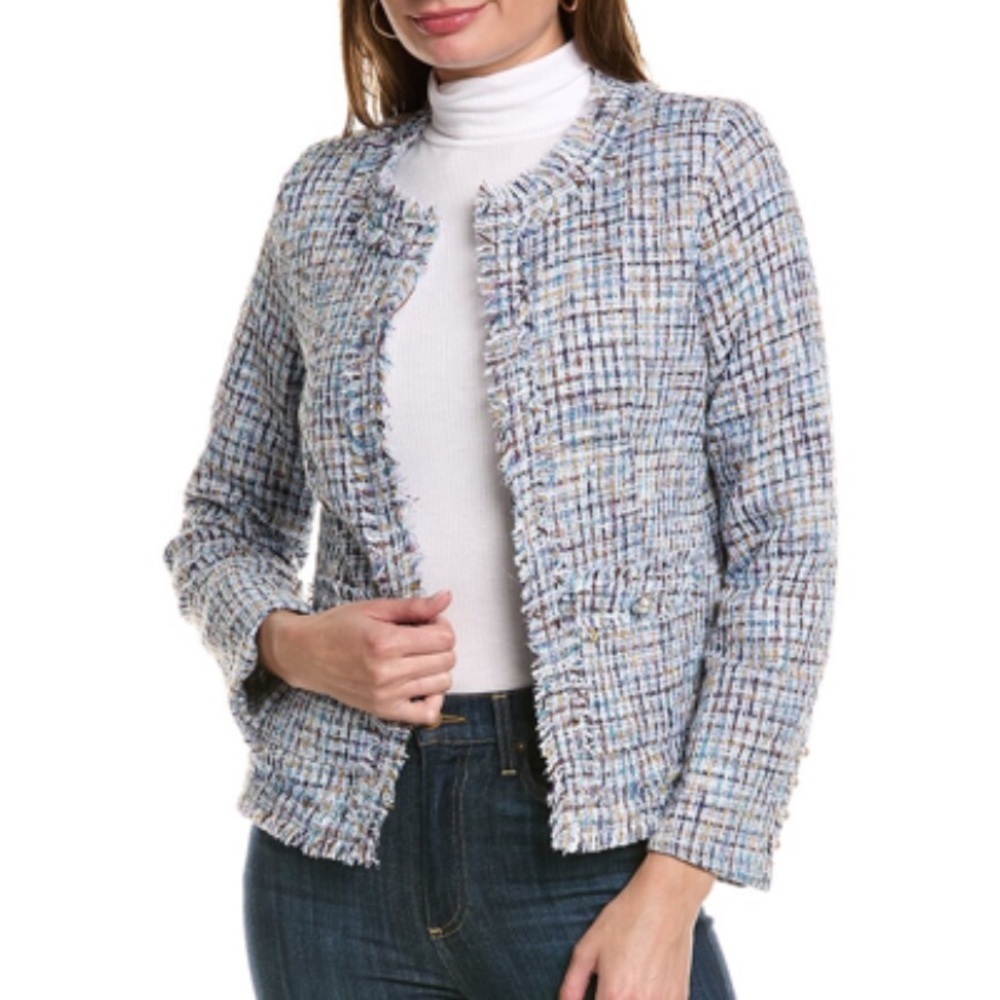 Saks Fifth Avenue Blue colorful Tweed Blazer sequin sparkle 2076
